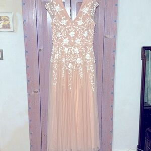Vintage blush pink plus size gown with beautiful beadwork.